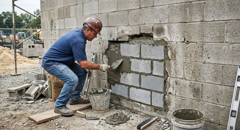 Cinder Block Wall Repair in Monroe, GA